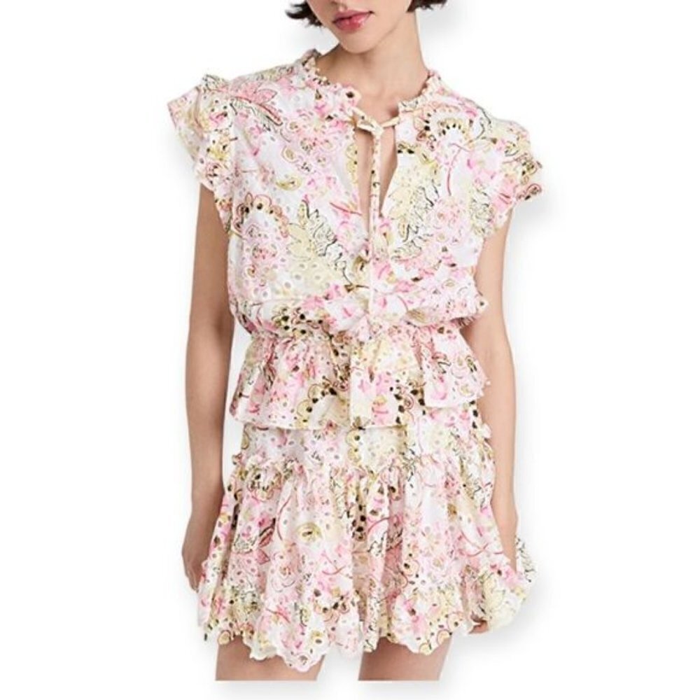 MISA LOS ANGELES Iliana Mini Tiered Floral Eyelet Dress , Size M, Never worn‎